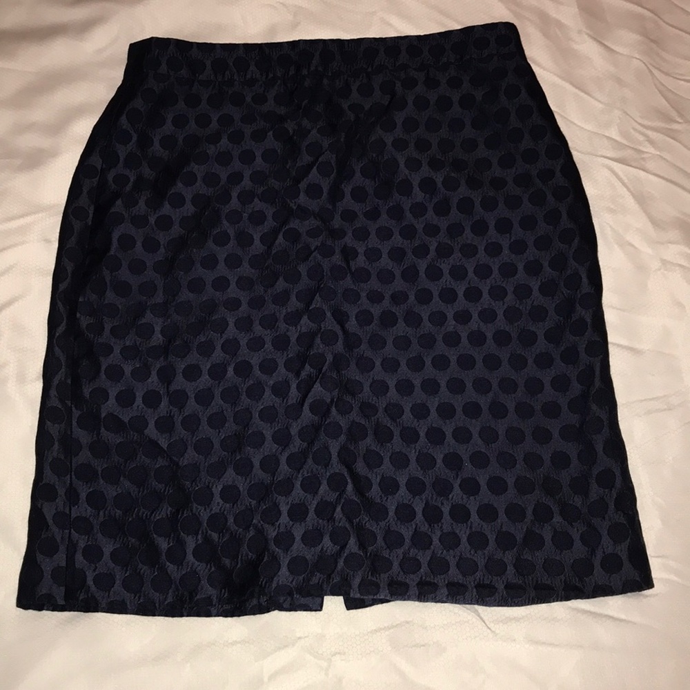 J.Crew navy blue polka dot pencil skirt